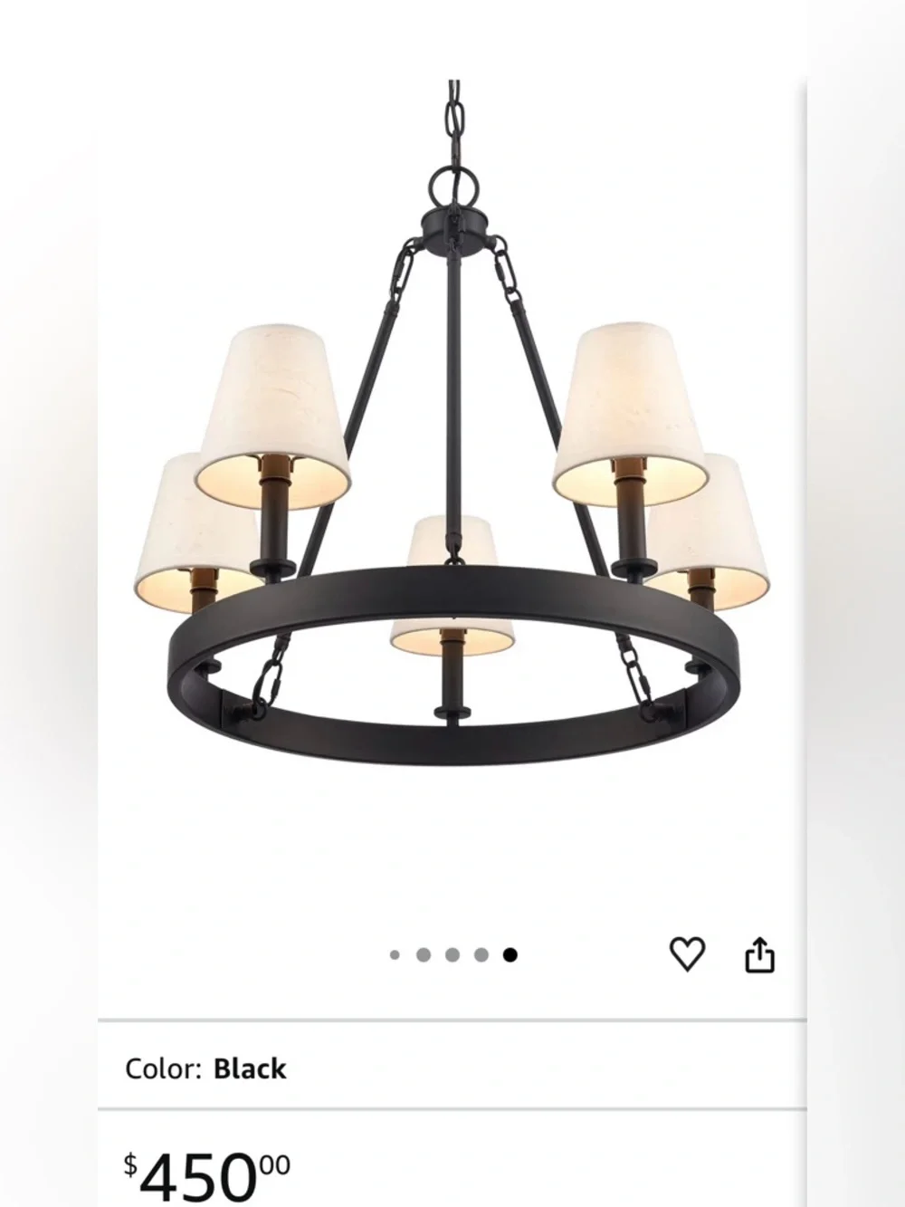 5-Light Round Chandelier with Fabric Shades - Matte Black and Cream NEW